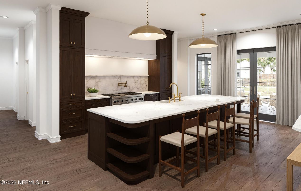 Interior, Kitchen, Pendant Lights, Recessed Lighting, Wood Texture Flooring