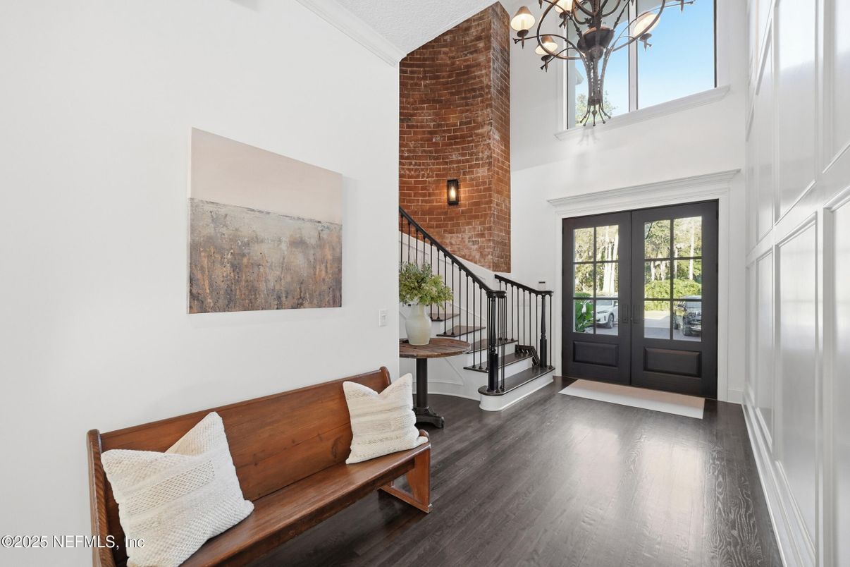 Chandelier, Interior, Stone Walls, Wood Texture Flooring