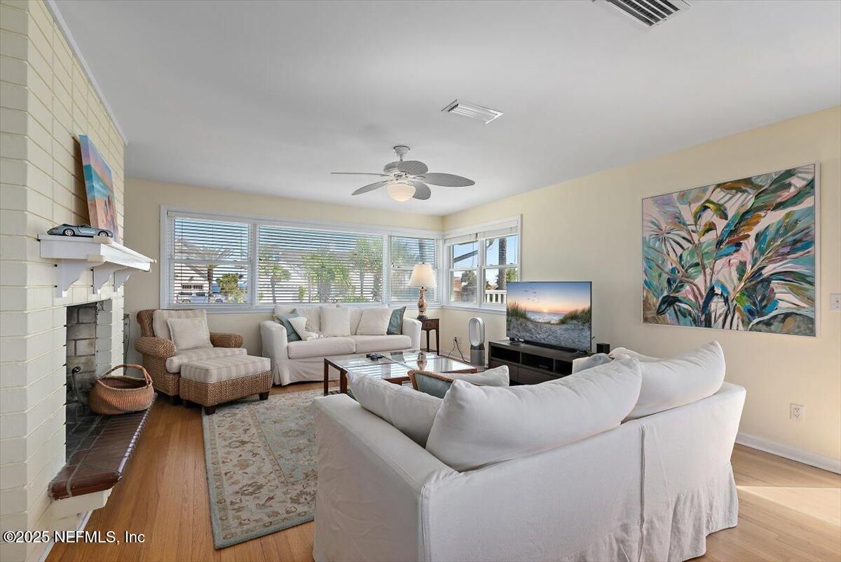 Fireplace, Interior, Living room, Stone Walls, Wood Texture Flooring