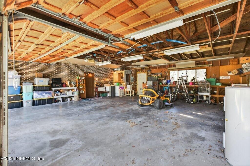 Garage, Interior, Stone Walls, Washer, Wooden Beams