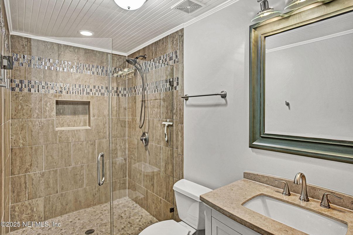 Bathroom, Glass Shower, Interior, Recessed Lighting