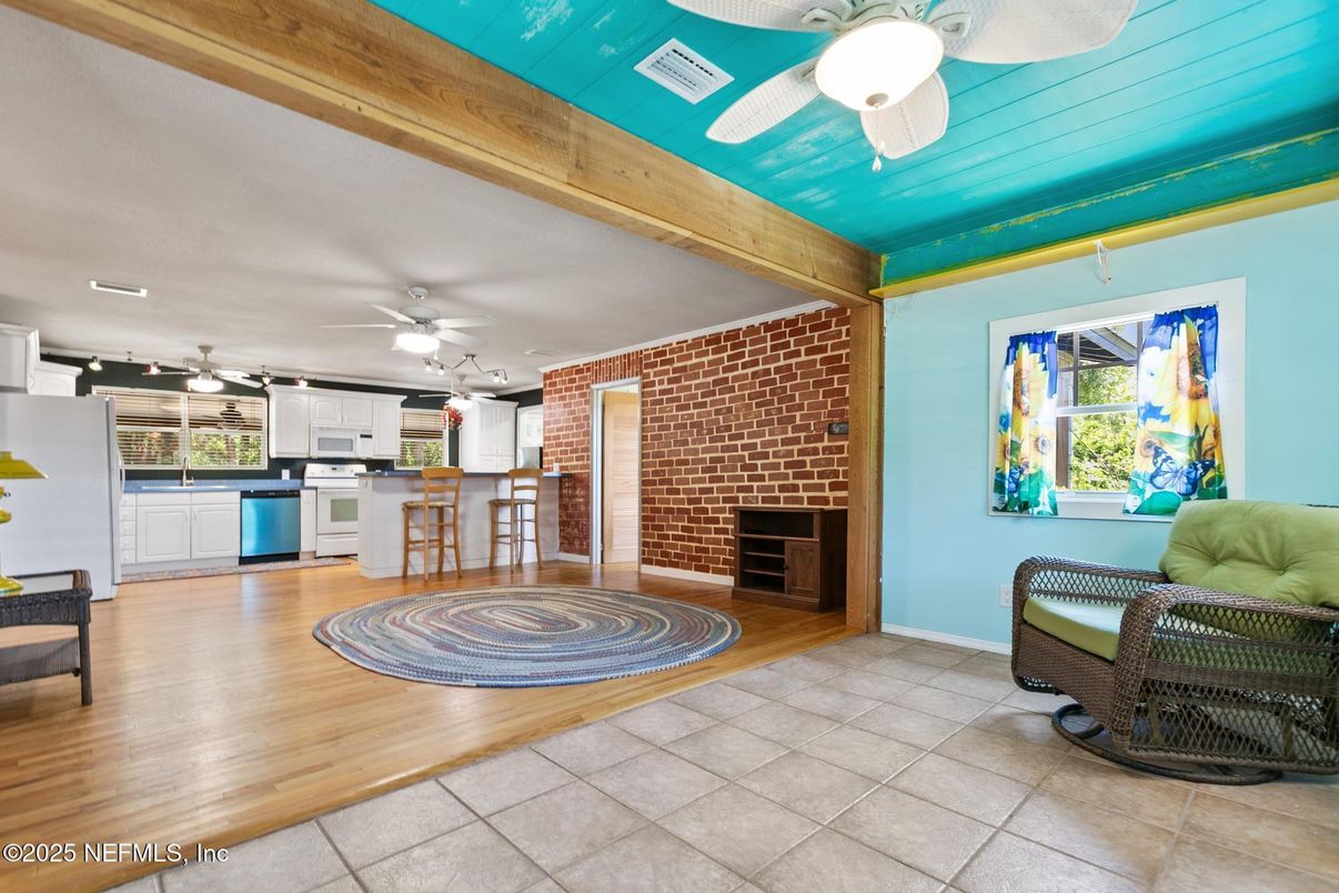 Interior, Kitchen, Stone Walls, Wood Texture Flooring
