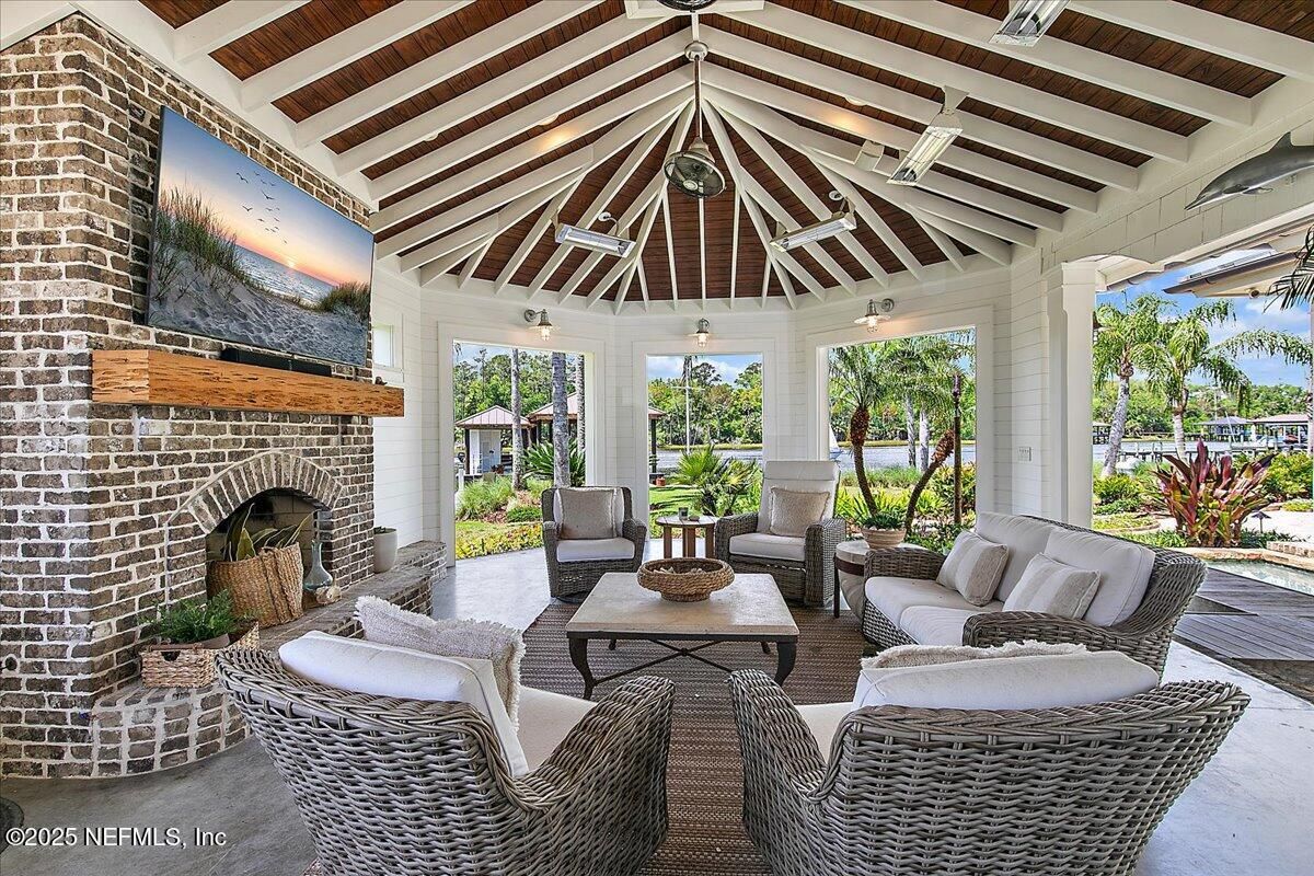 Exterior, Fireplace, Living room, Stone Walls