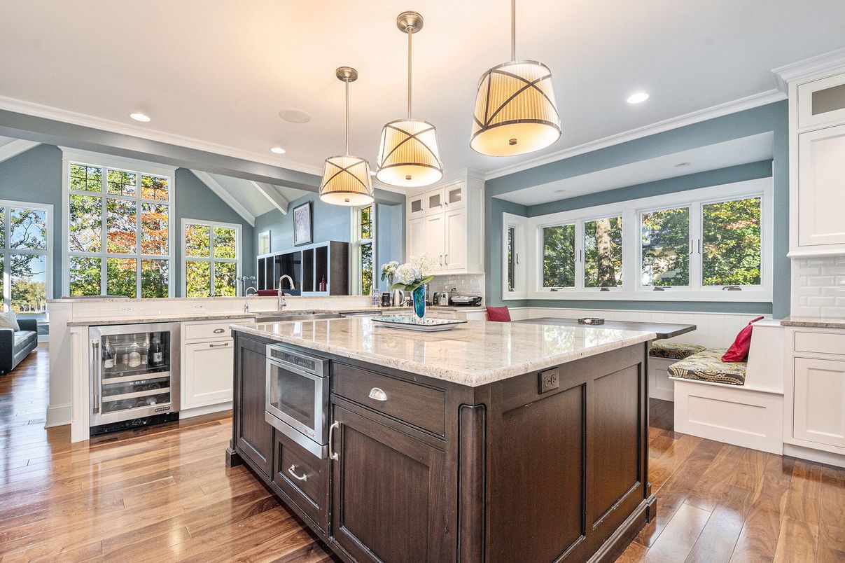Interior, Kitchen, Pendant Lights, Recessed Lighting, Wood Texture Flooring