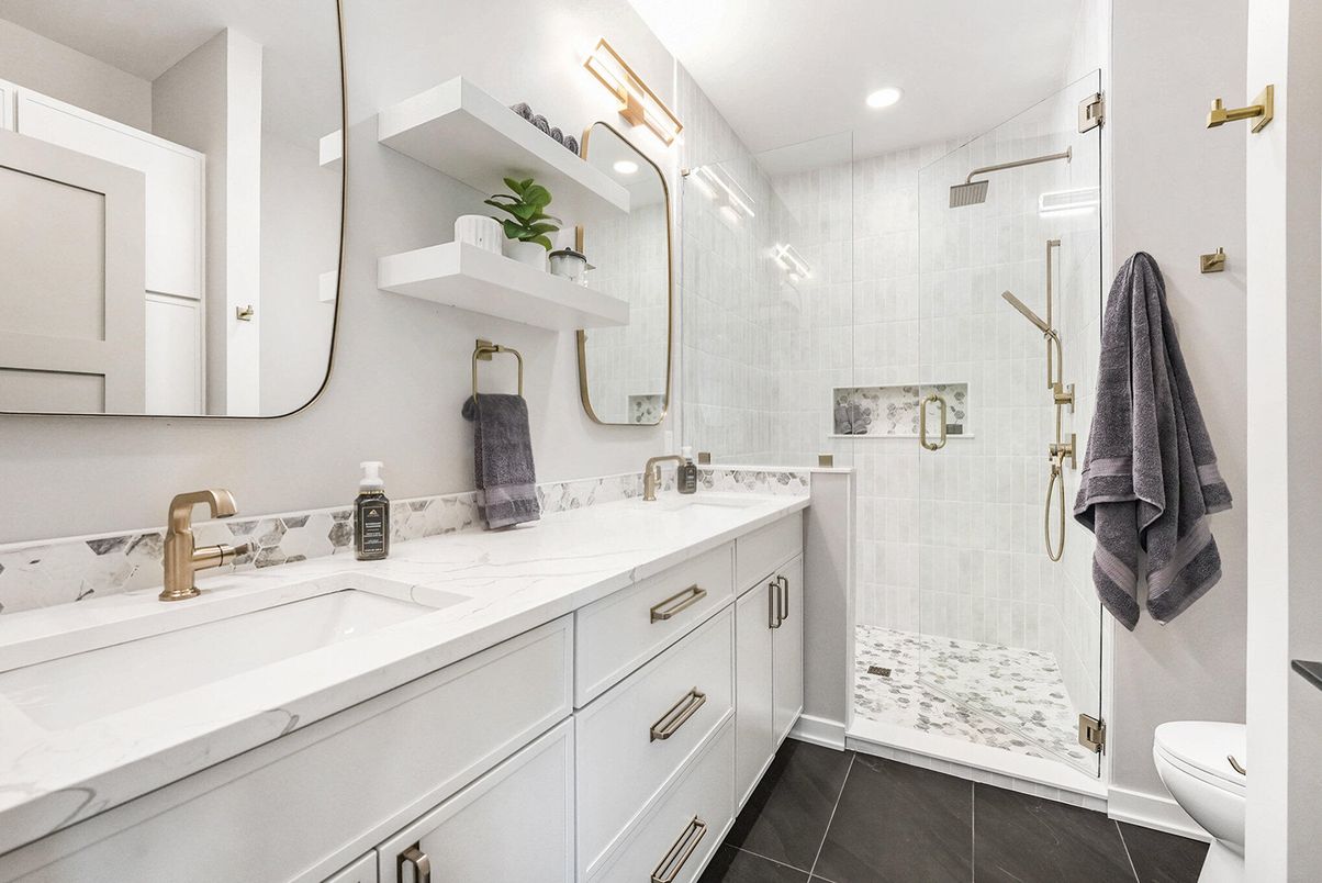 Bathroom, Dual Sink Vanities, Glass Shower, Interior, Recessed Lighting