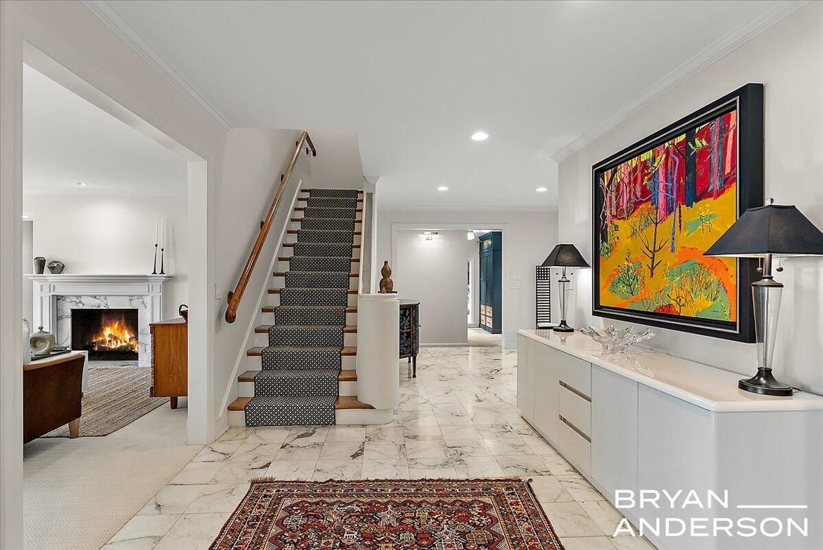 Fireplace, Interior, Marble, Recessed Lighting