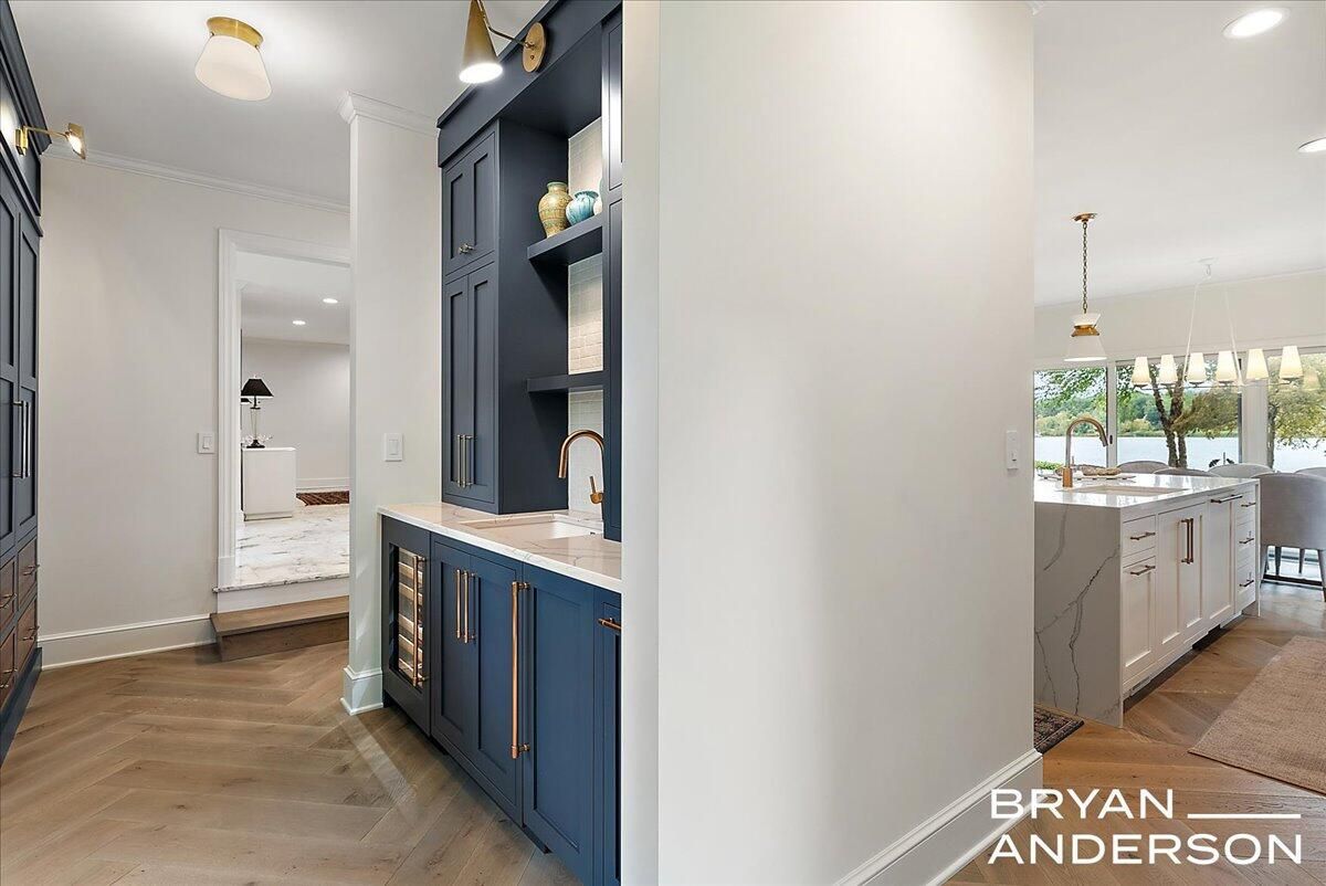 Interior, Kitchen, Pendant Lights, Recessed Lighting, Wood Texture Flooring