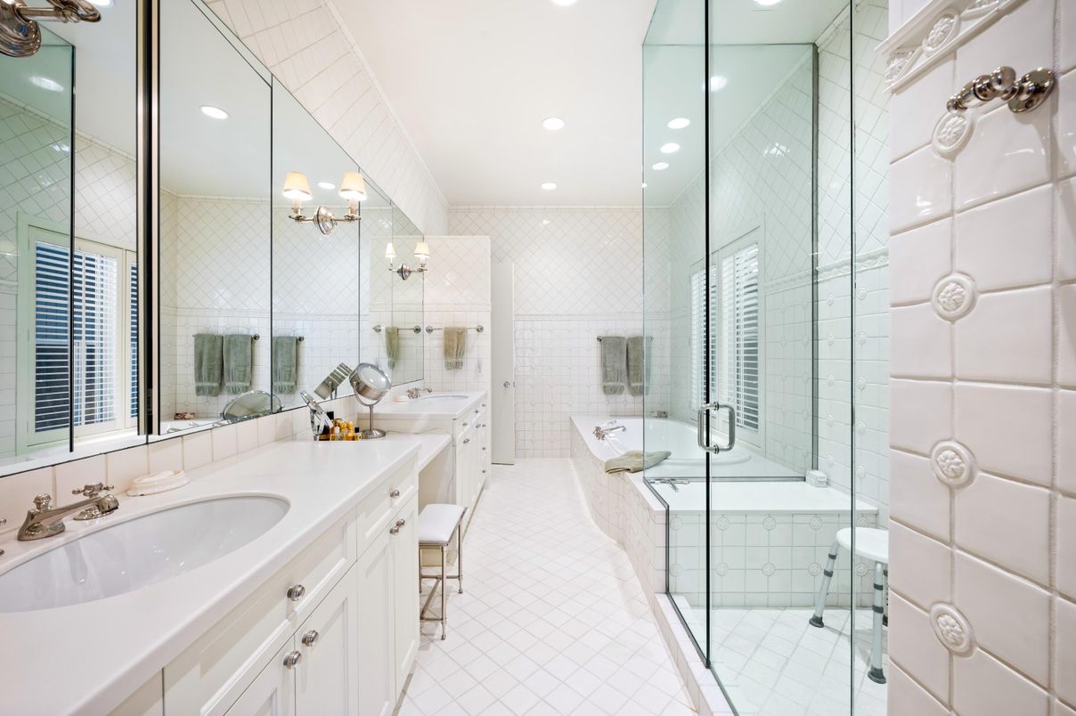 Bathroom, Dual Sink Vanities, Glass Shower, Interior, Recessed Lighting