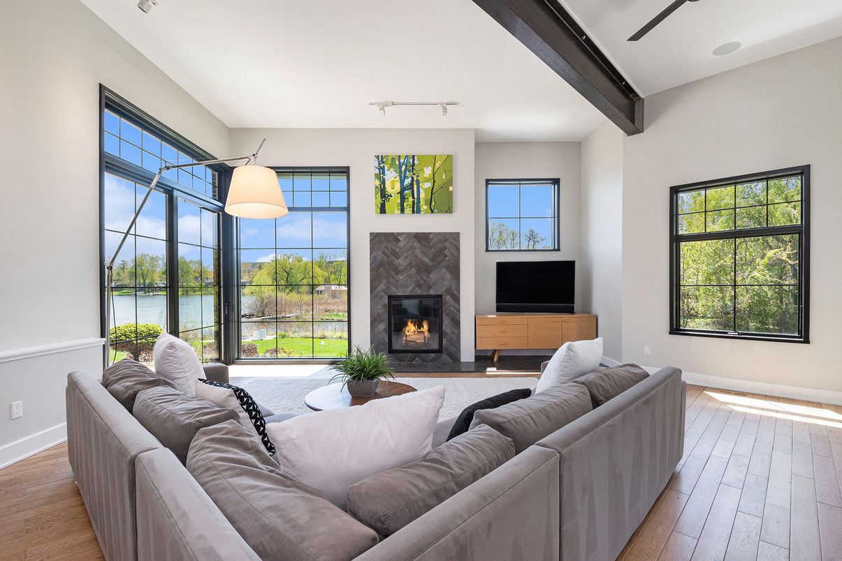 Fireplace, Interior, Living room, Water, Wood Texture Flooring