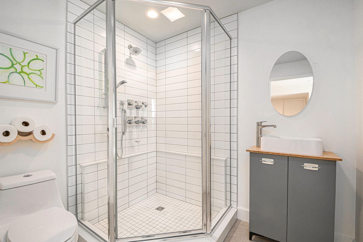 Bathroom, Glass Shower, Interior, Recessed Lighting