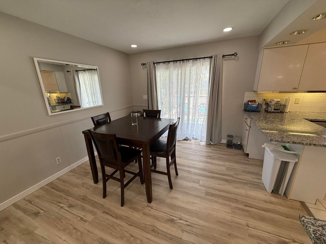Dining room, Interior, Recessed Lighting, Wood Texture Flooring