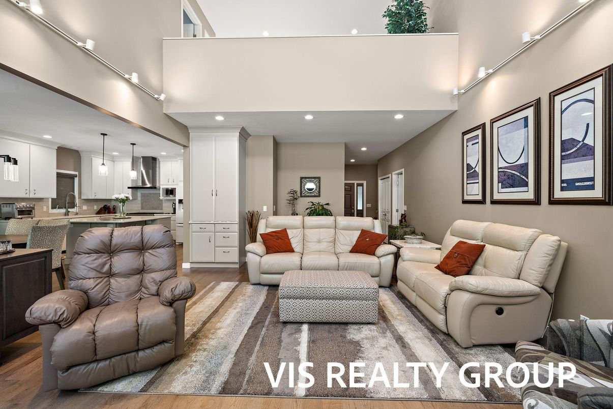 Interior, Kitchen, Living room, Recessed Lighting, Stainless Steel Appliances, Wood Texture Flooring