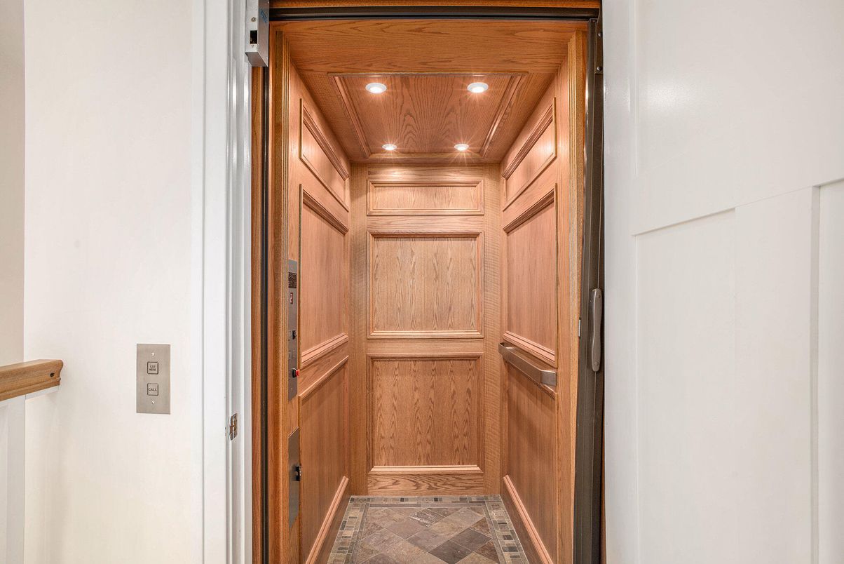 Elevator, Interior, Recessed Lighting, Wooden Ceilings, Wooden Walls