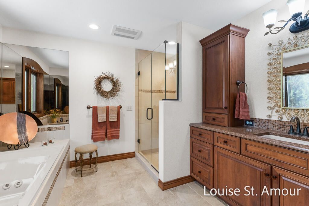 Bathroom, Dual Sink Vanities, Glass Shower, Interior, Recessed Lighting