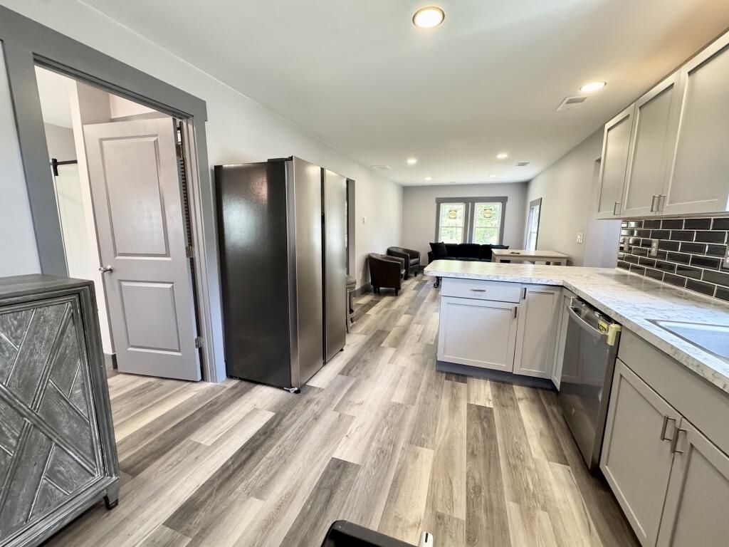 Interior, Kitchen, Recessed Lighting, Wood Texture Flooring