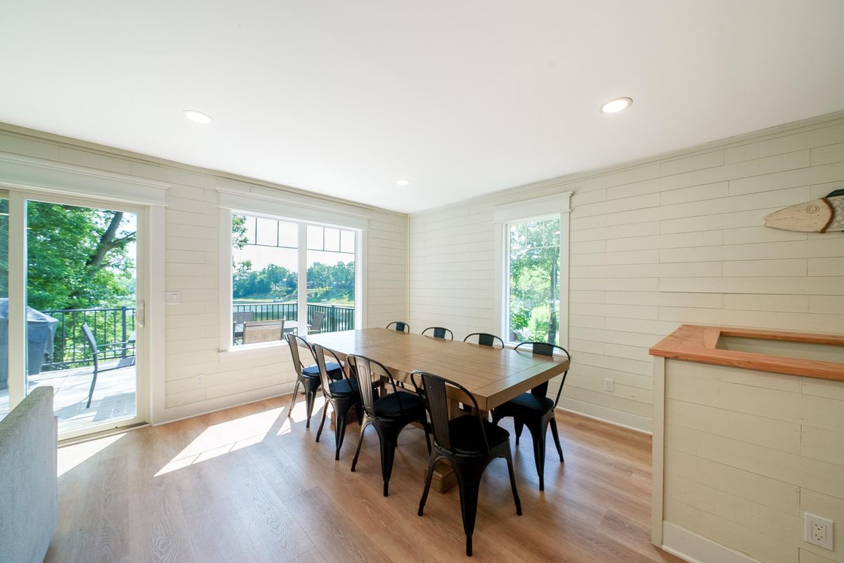 Dining room, Interior, Recessed Lighting, Wood Texture Flooring
