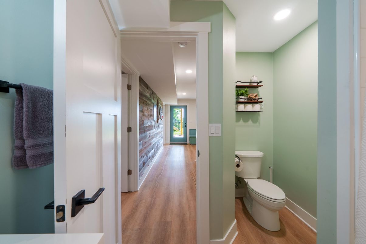 Bathroom, Interior, Recessed Lighting, Wood Texture Flooring