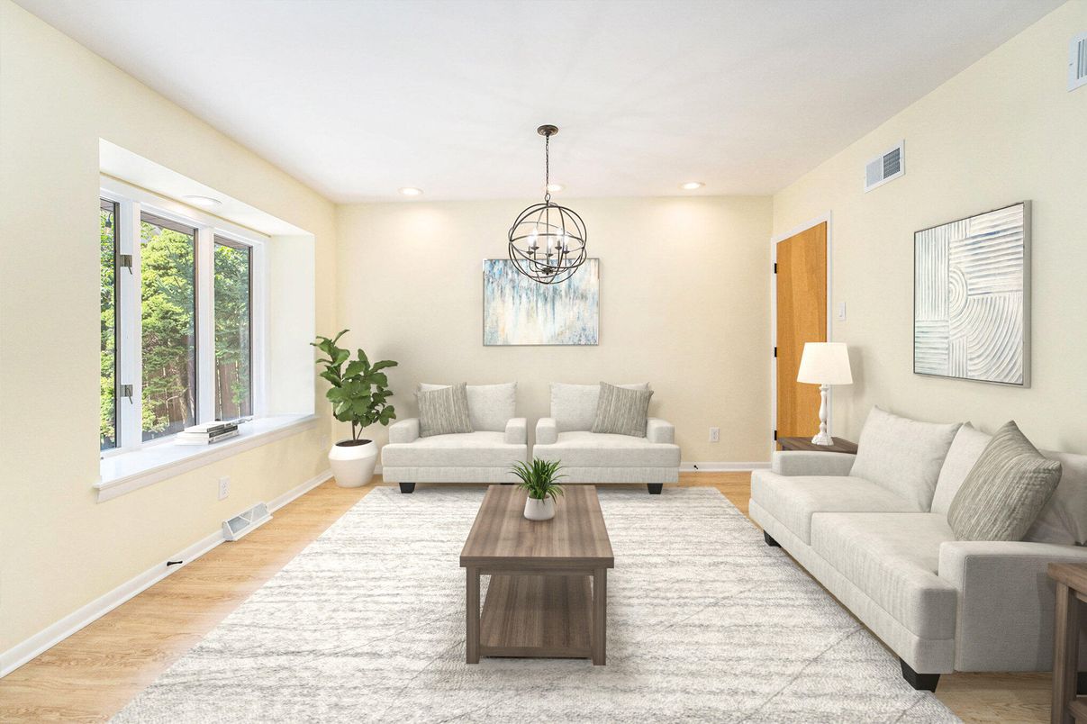 Interior, Living room, Pendant Lights, Recessed Lighting, Wood Texture Flooring