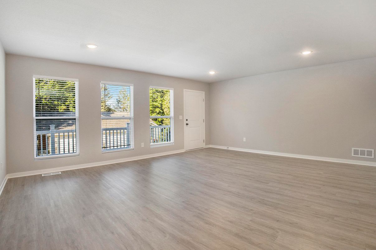 Empty room, Interior, Recessed Lighting, Wood Texture Flooring