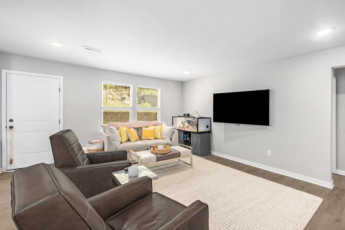 Interior, Living room, Recessed Lighting, Wood Texture Flooring