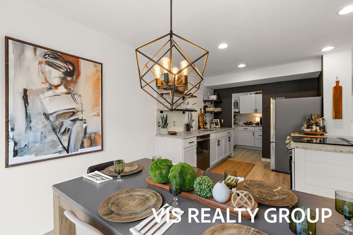 Interior, Kitchen, Pendant Lights, Recessed Lighting, Wood Texture Flooring