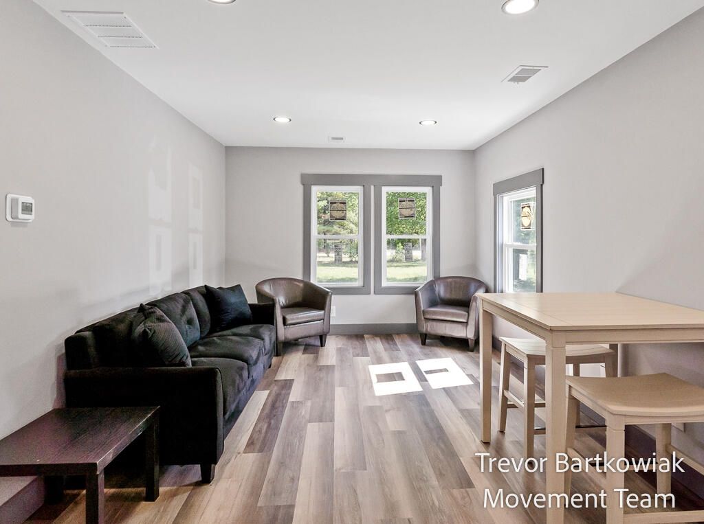 Dining room, Interior, Living room, Recessed Lighting, Wood Texture Flooring