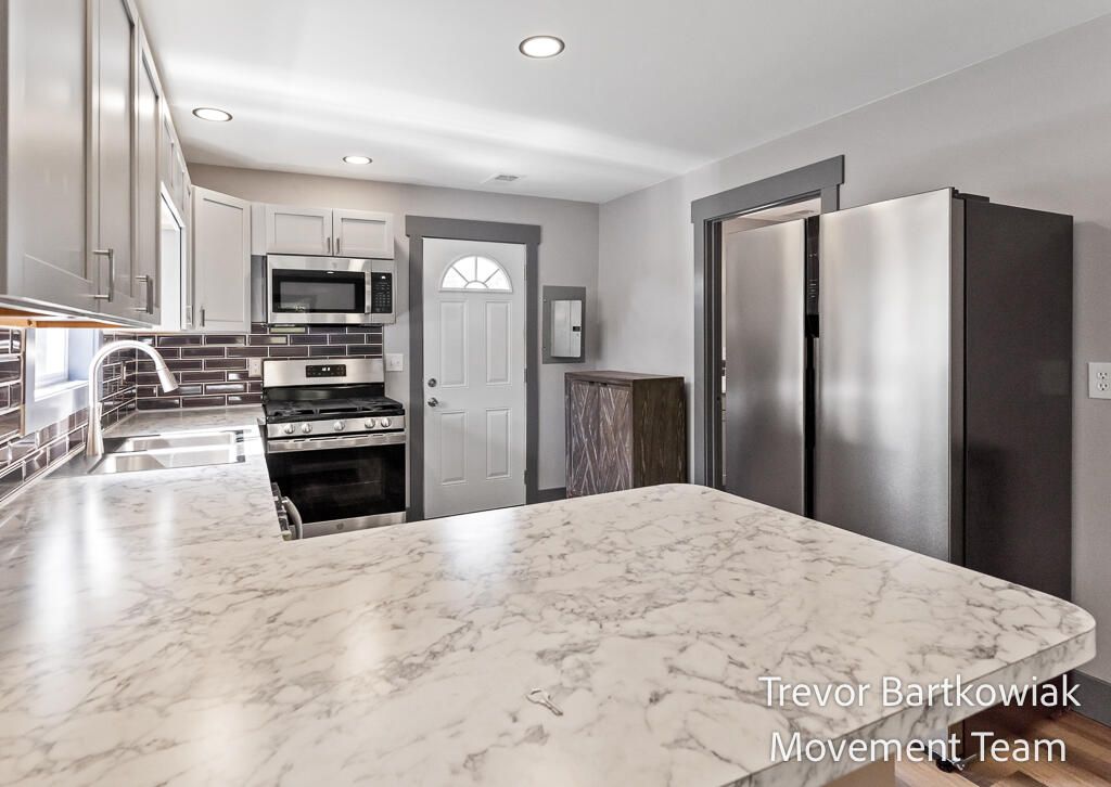 Interior, Kitchen, Marble, Recessed Lighting, Stainless Steel Appliances