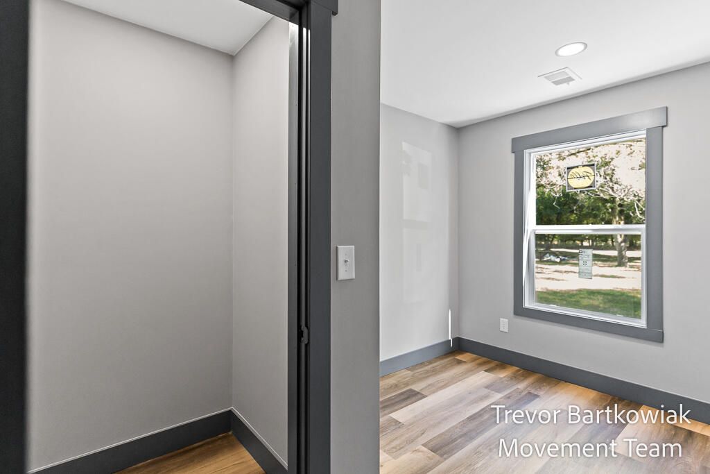 Elevator, Empty room, Interior, Recessed Lighting, Wood Texture Flooring