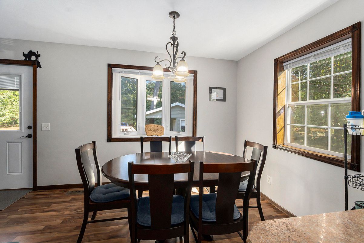 Dining room, Interior, Pendant Lights, Wood Texture Flooring