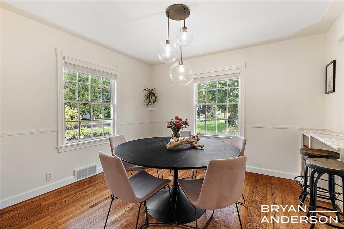Dining room, Interior, Pendant Lights, Wood Texture Flooring