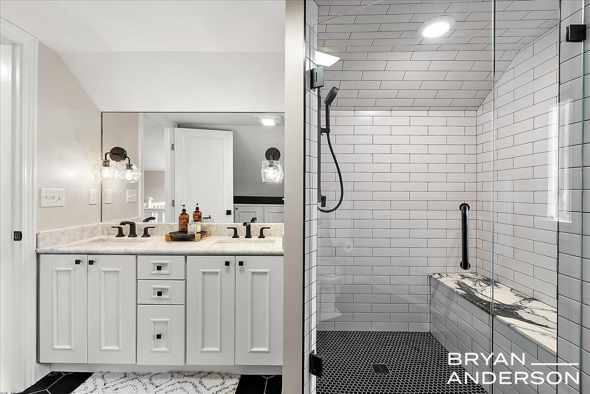 Bathroom, Dual Sink Vanities, Glass Shower, Interior, Recessed Lighting