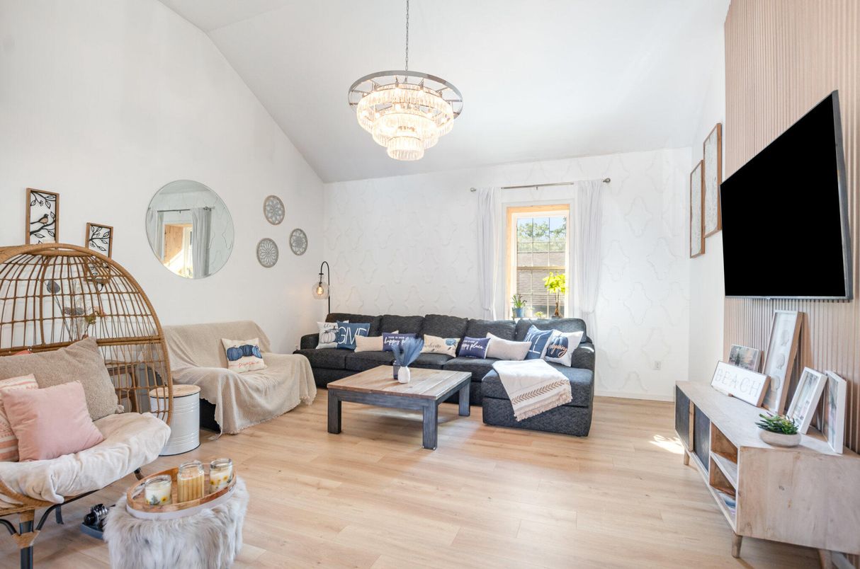 Chandelier, Interior, Living room, Marble Walls, Wood Texture Flooring