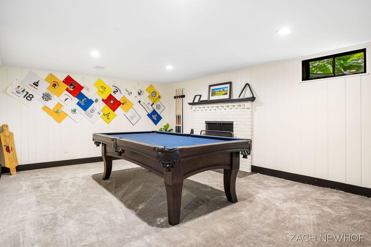Billiard Table, Fireplace, Game Room, Interior, Recessed Lighting