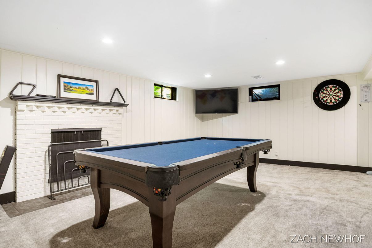 Billiard Table, Fireplace, Game Room, Interior, Recessed Lighting