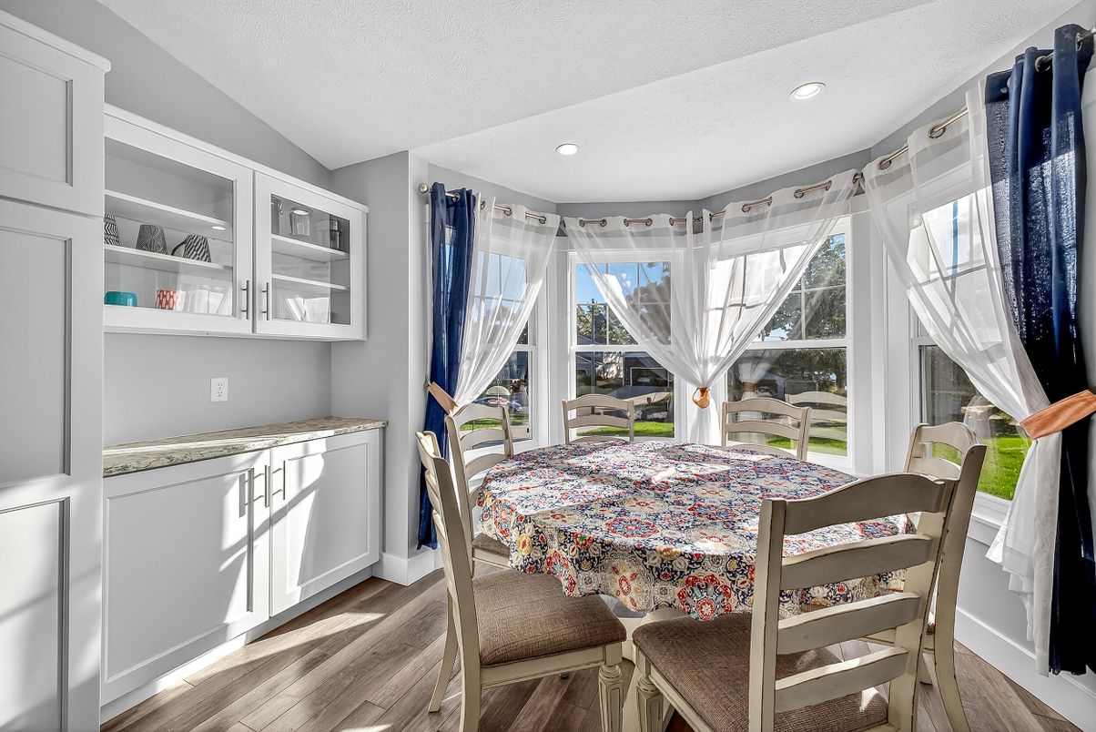 Dining room, Interior, Recessed Lighting, Wood Texture Flooring