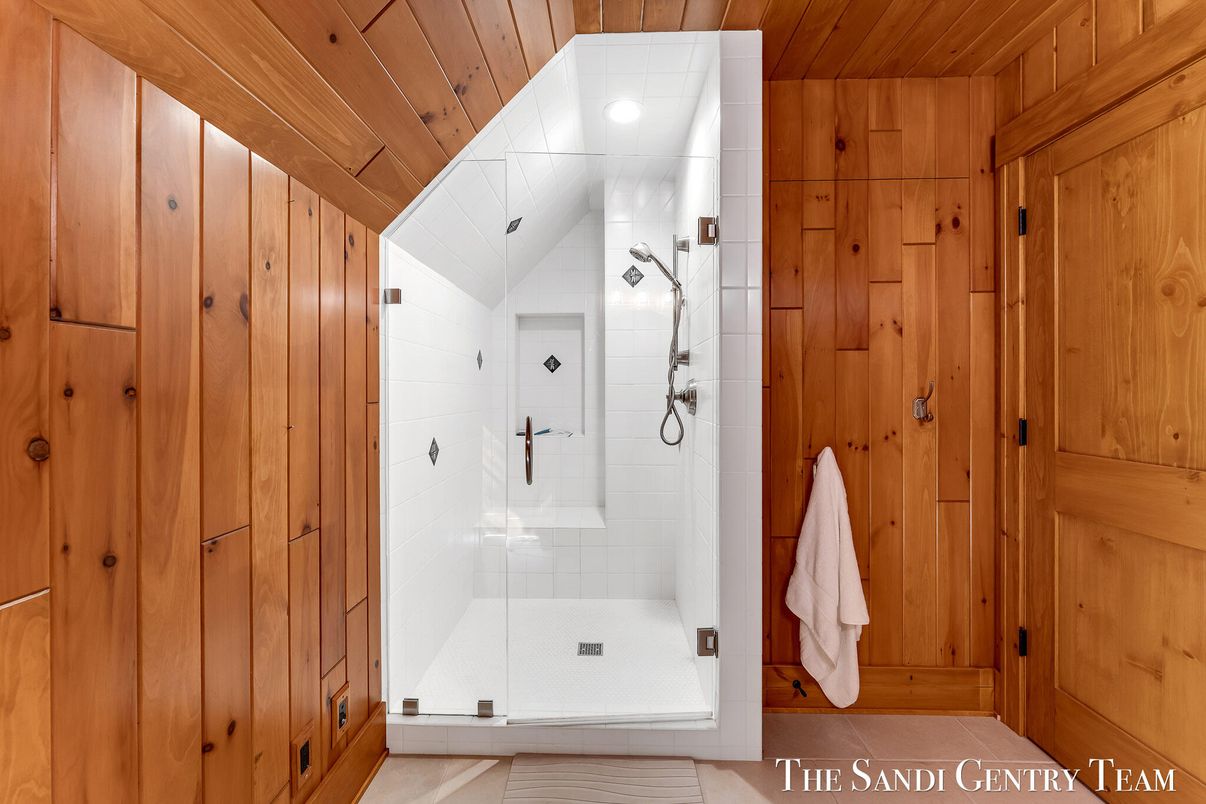 Bathroom, Glass Shower, Interior, Wooden Ceilings, Wooden Walls