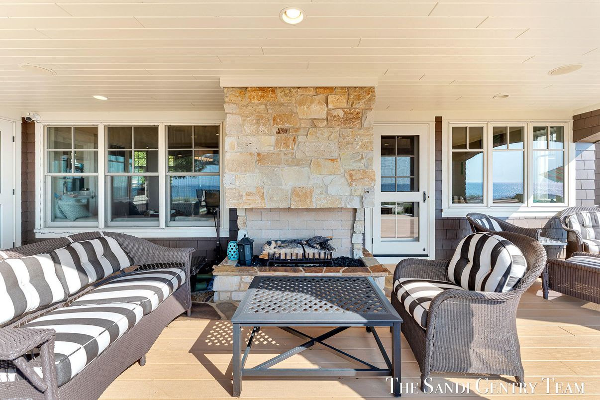 Exterior, Fireplace, Stone Walls, Water
