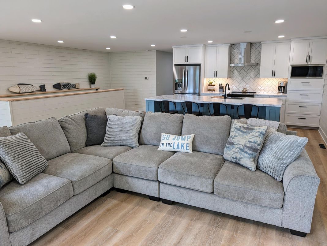 Interior, Kitchen, Living room, Recessed Lighting, Stainless Steel Appliances, Wood Texture Flooring