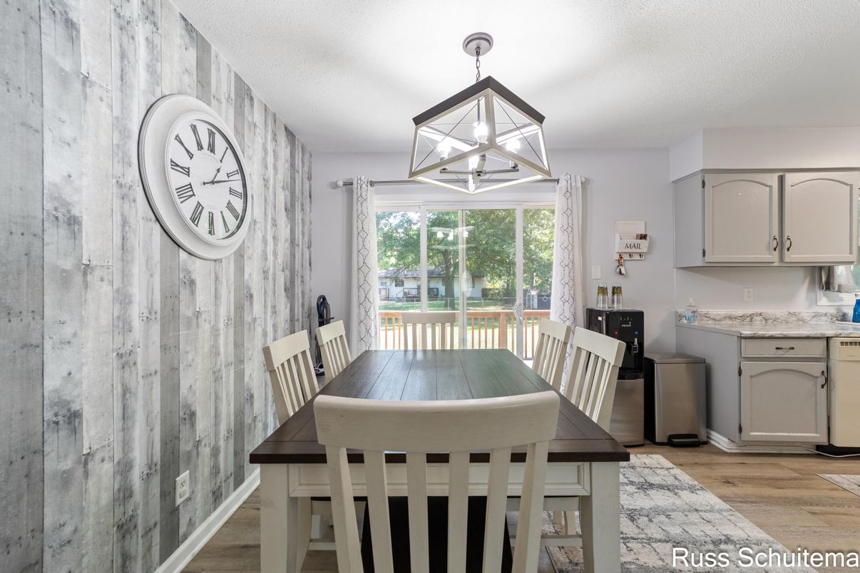 Dining room, Interior, Pendant Lights, Wood Texture Flooring
