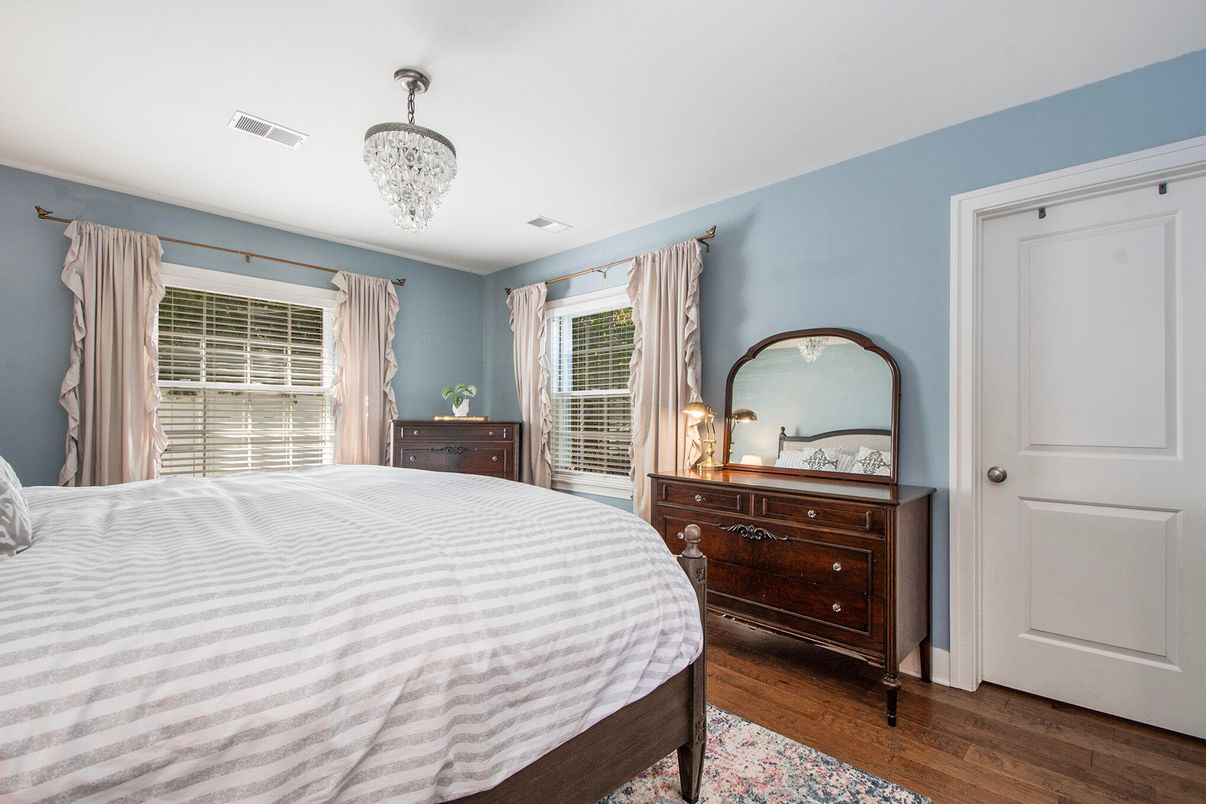 Bedroom, Chandelier, Interior, Wood Texture Flooring