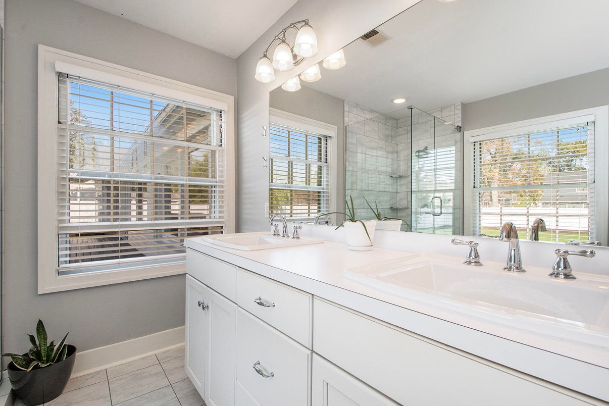 Bathroom, Dual Sink Vanities, Glass Shower, Interior, Recessed Lighting