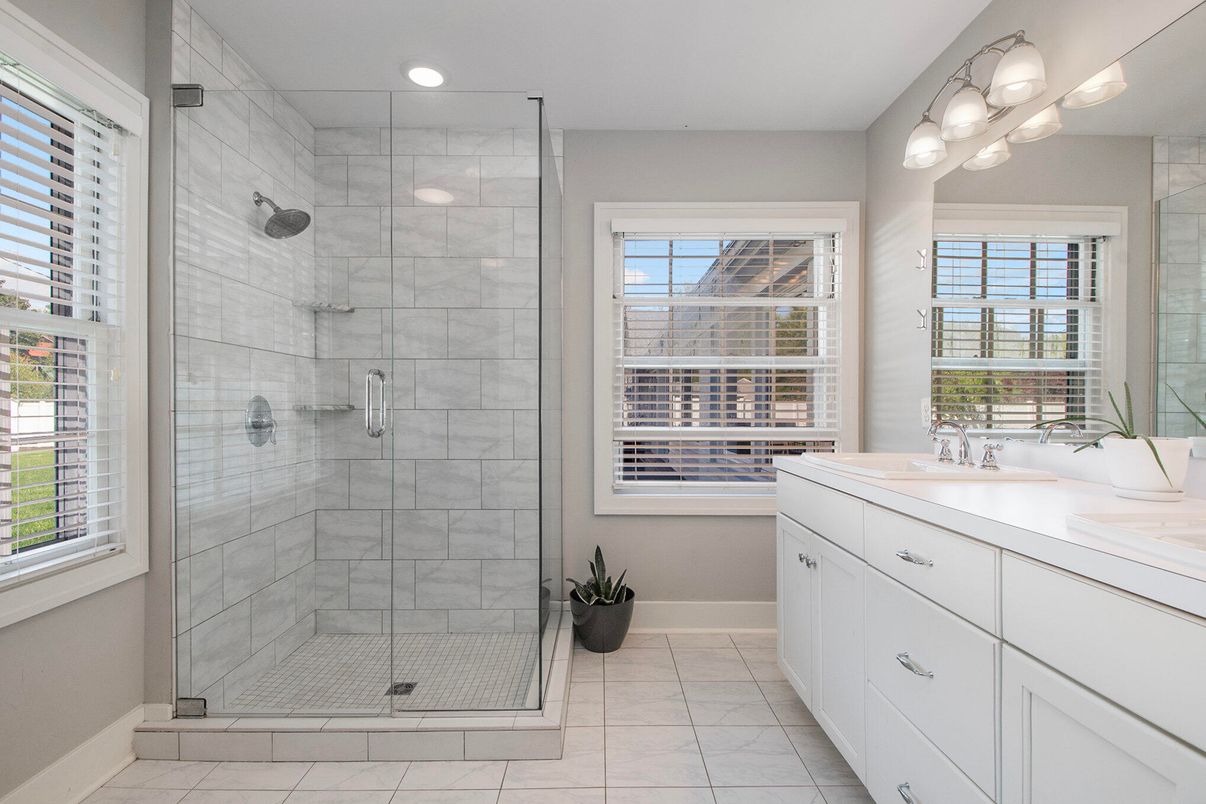 Bathroom, Glass Shower, Interior, Recessed Lighting