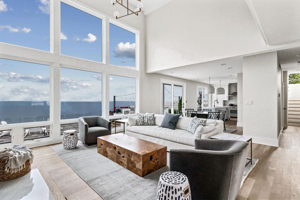 Interior, Kitchen, Living room, Pendant Lights, Water, Wood Texture Flooring