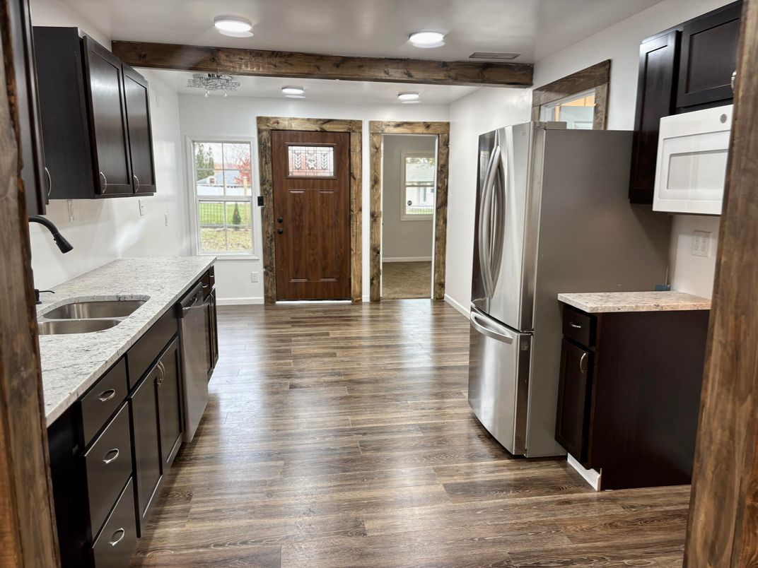 Interior, Kitchen, Recessed Lighting, Wood Texture Flooring