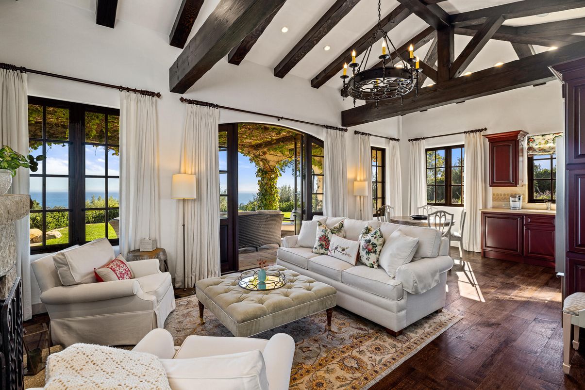 Chandelier, Interior, Living room, Recessed Lighting, Water, Wooden Beams, Wood Texture Flooring