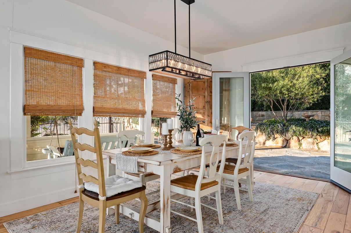 Dining room, Interior, Pendant Lights, Wood Texture Flooring