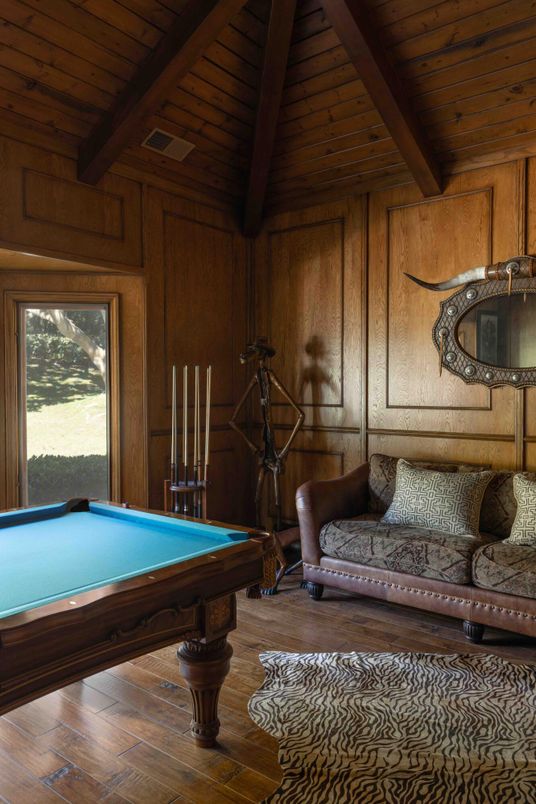Billiard Table, Game Room, Interior, Wooden Beams, Wooden Ceilings, Wood Texture Flooring, Wooden Walls