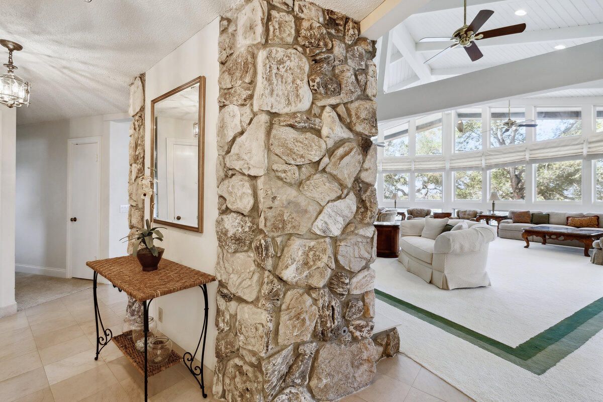Interior, Living room, Recessed Lighting, Stone Walls