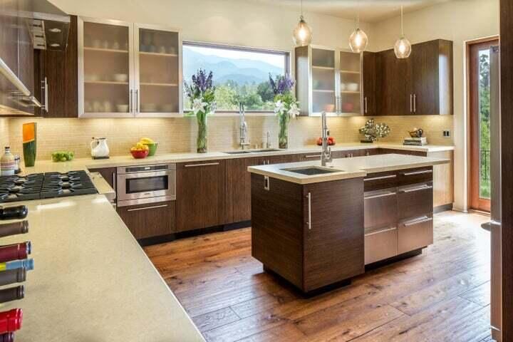 Interior, Kitchen, Pendant Lights, Stainless Steel Appliances, Wood Texture Flooring