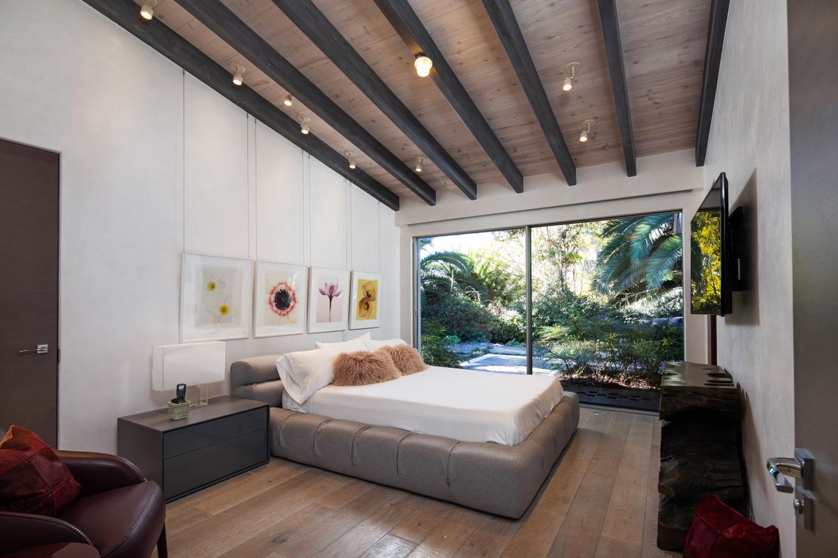 Bedroom, Interior, Recessed Lighting, Wooden Beams, Wooden Ceilings, Wood Texture Flooring